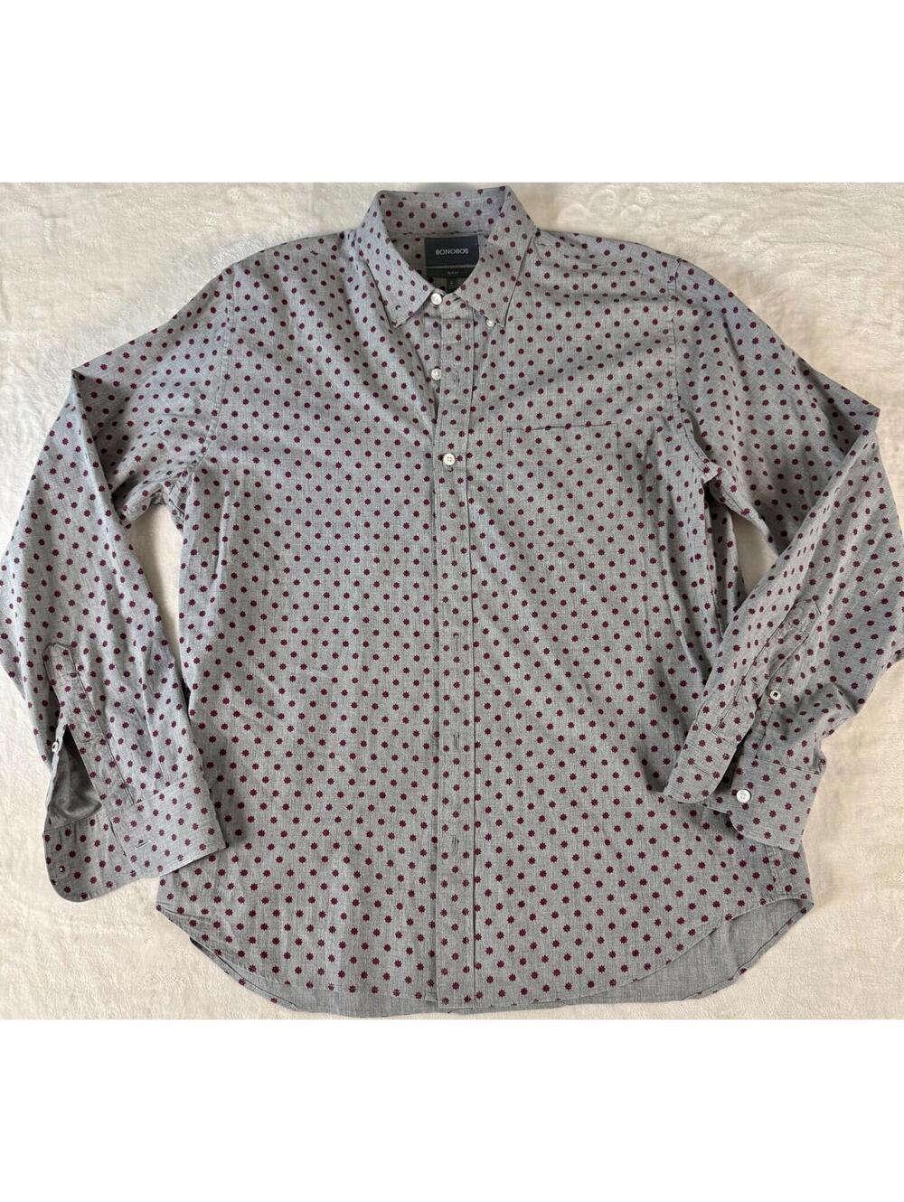Bonobos Slim Fit Button Down Shirt Gray Red Print Men’s Large